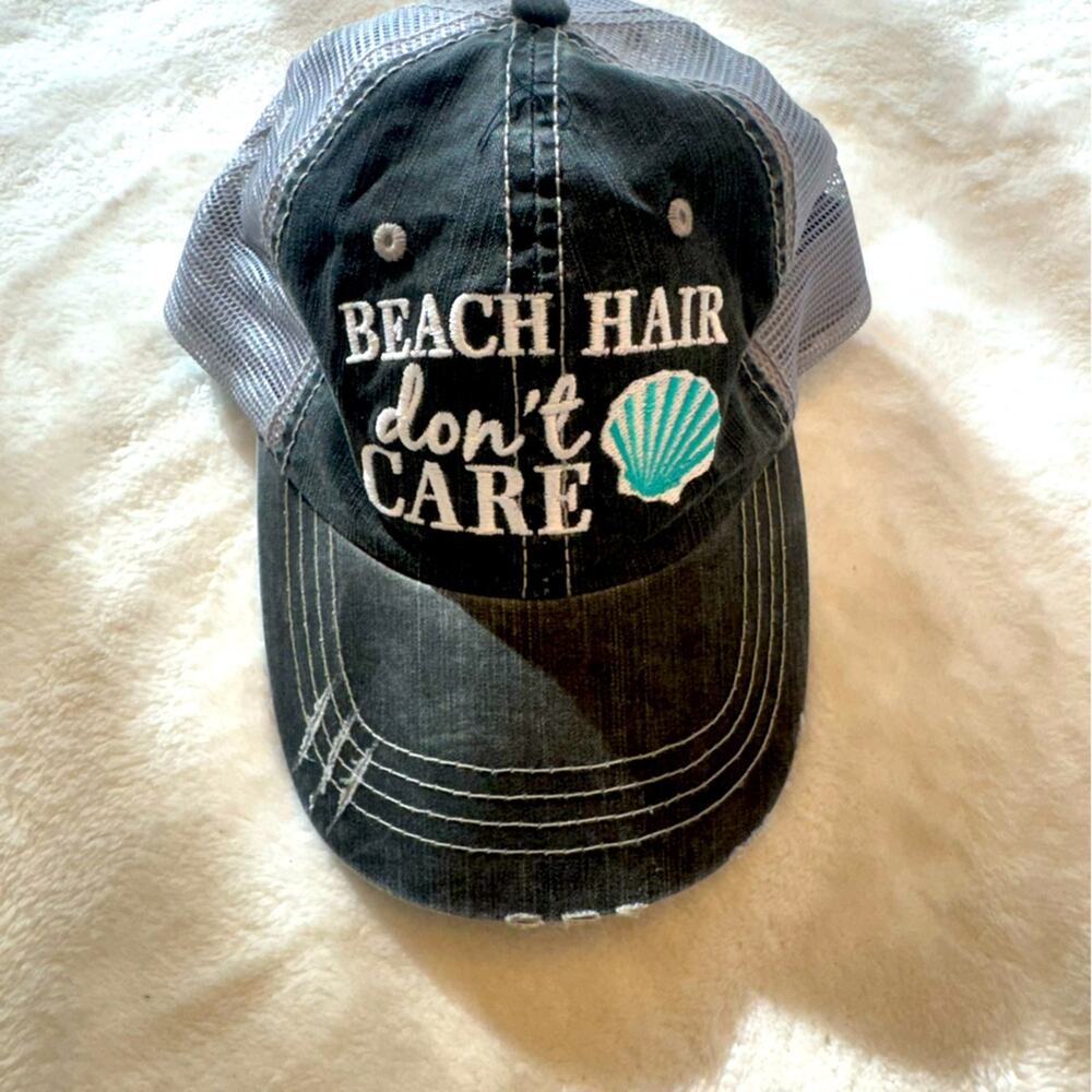 Beach Hair Don’t Care Distressed Mesh Adjustable Trucker Hat Ball Cap